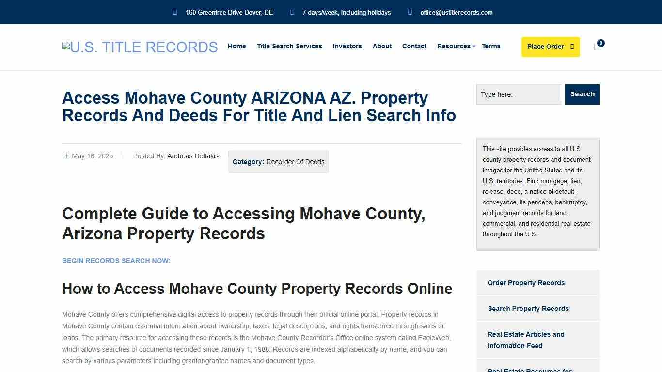 Access Mohave County ARIZONA AZ. Property Records Online U.S. Title Records